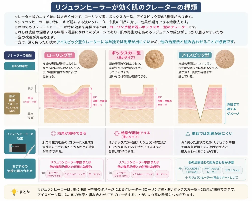 リジュランヒーラーが効く肌のクレーターの種類