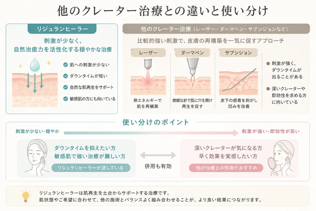 他のクレーター治療との違いと使い分け
